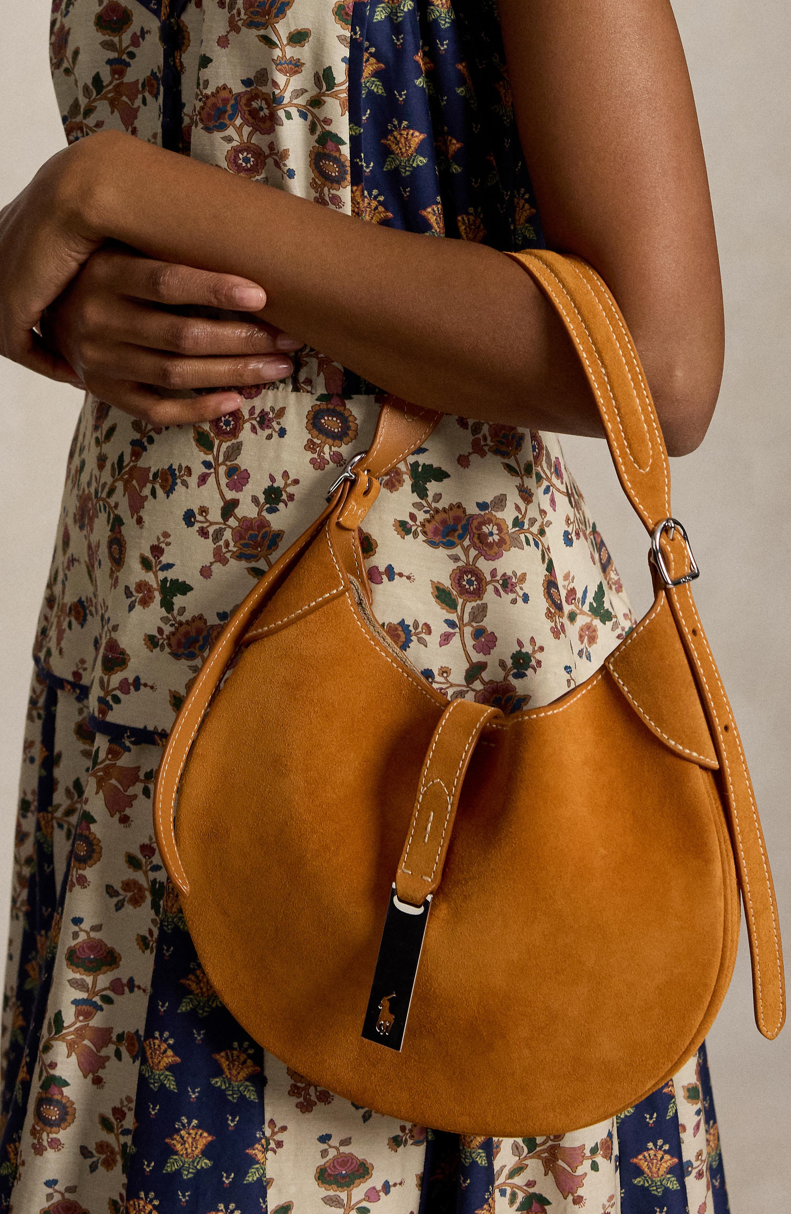 Polo ID Small Suede Shoulder Bag, Alternate, color, TURMERIC