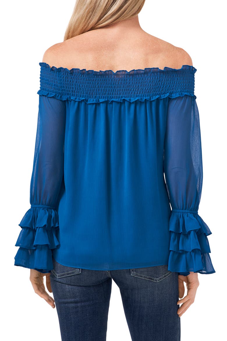 Off the Shoulder Ruffle Cuff Blouse, Alternate, color, SAPPHIRE SKY