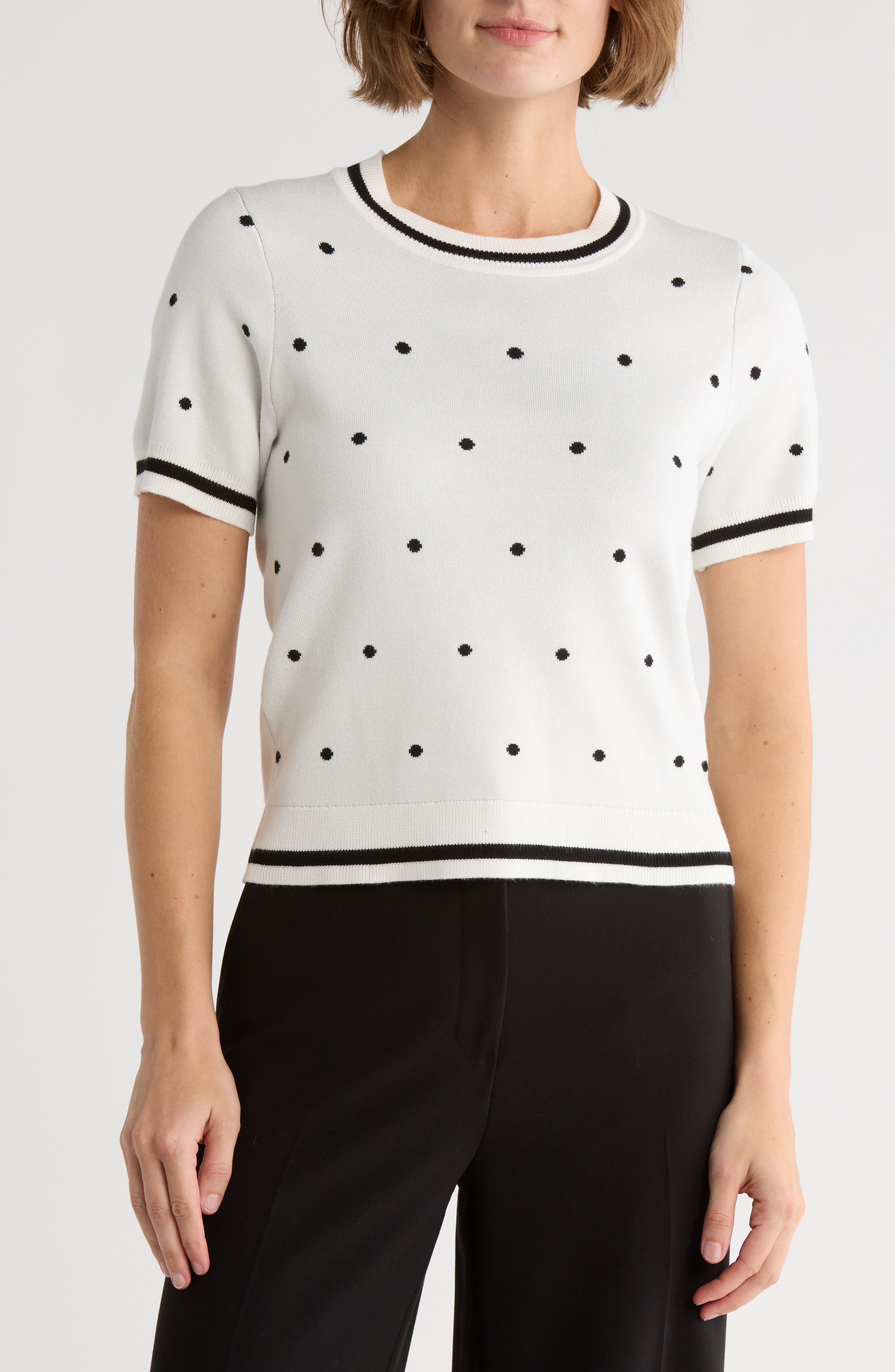 Adrianna Papell Short Sleeve Jacquard Sweater