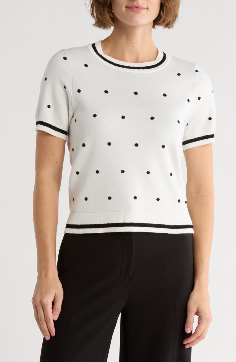 Adrianna Papell Short Sleeve Jacquard Sweater, Main, color, Ivory Medium Simple Dot
