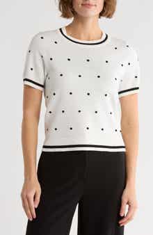 Adrianna Papell Short Sleeve Jacquard Sweater