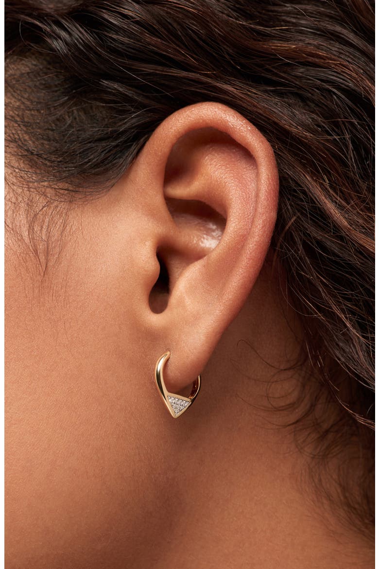 Solid Yellow Gold - Trillion Diamond Hoops, Alternate, color, Gold