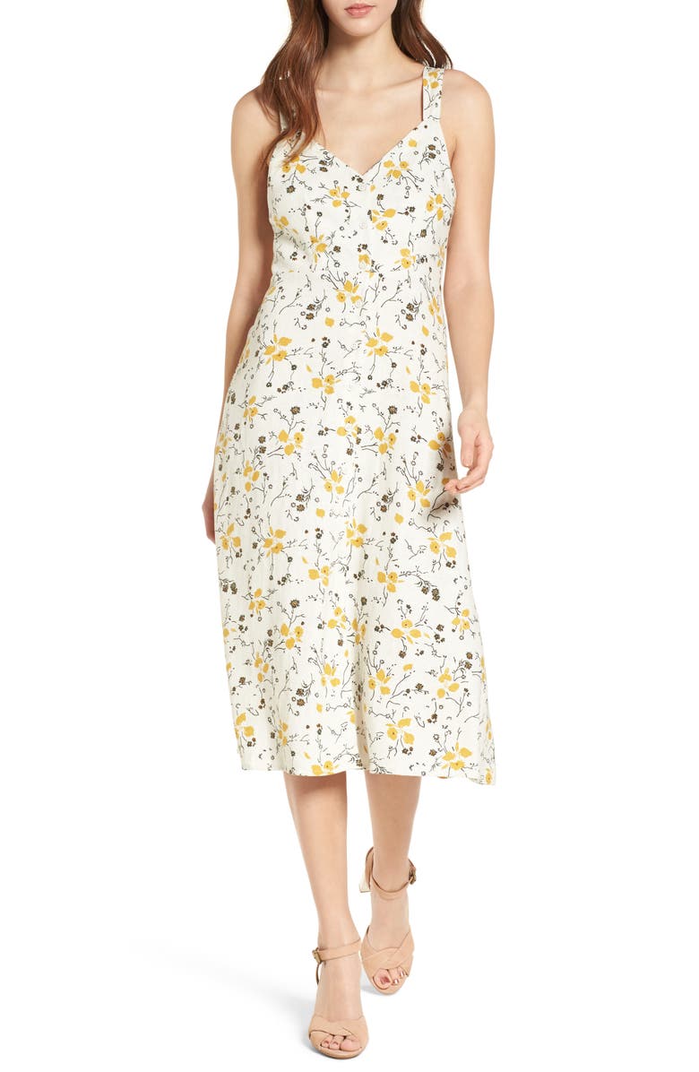 BP. Floral Print Tie Back Midi Dress, Main, color, 