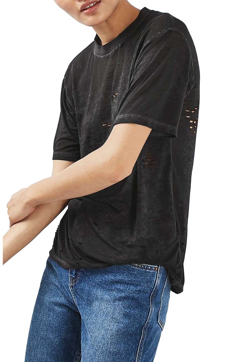 Distressed Tee, Main, color, BLACK
