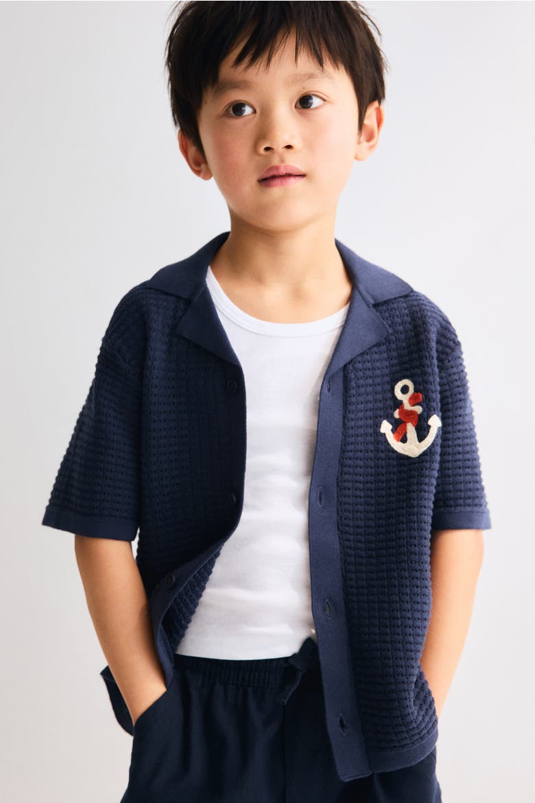 Textured-knit Resort Shirt, Alternate, color, Dark blue/anchor