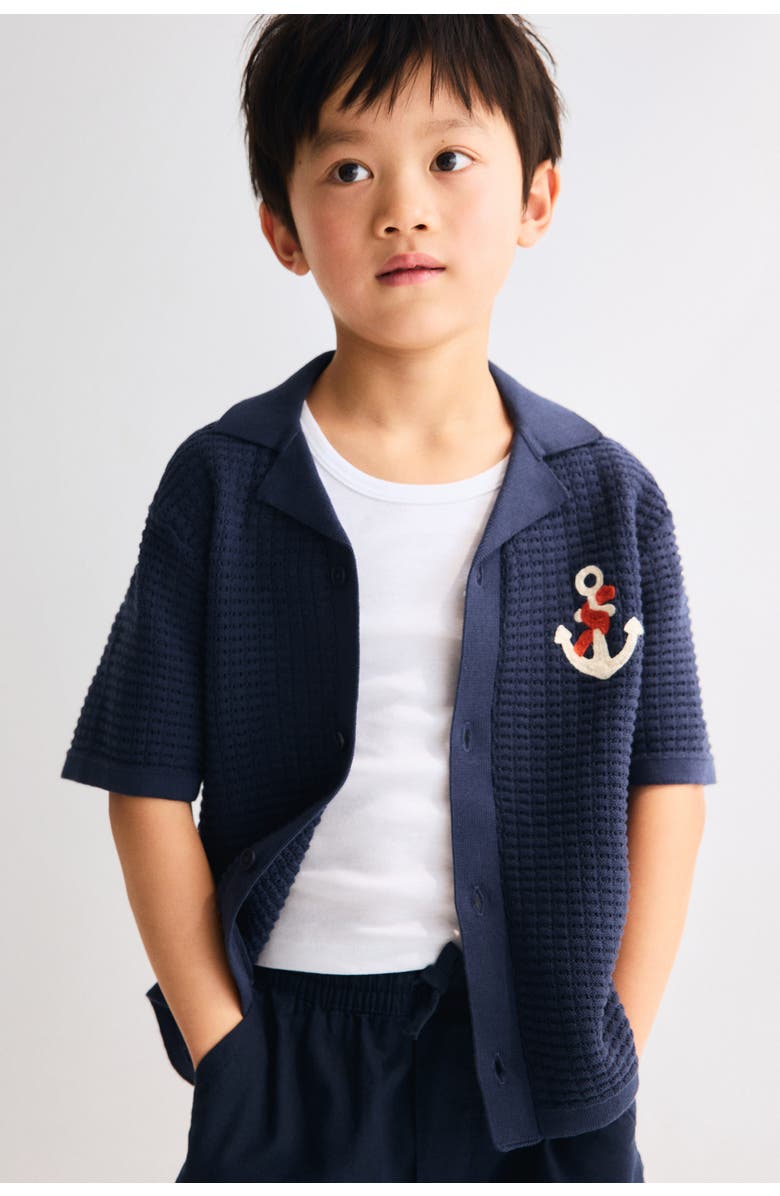 H&M Textured-knit Resort Shirt, Alternate, color, Dark Blue/Anchor