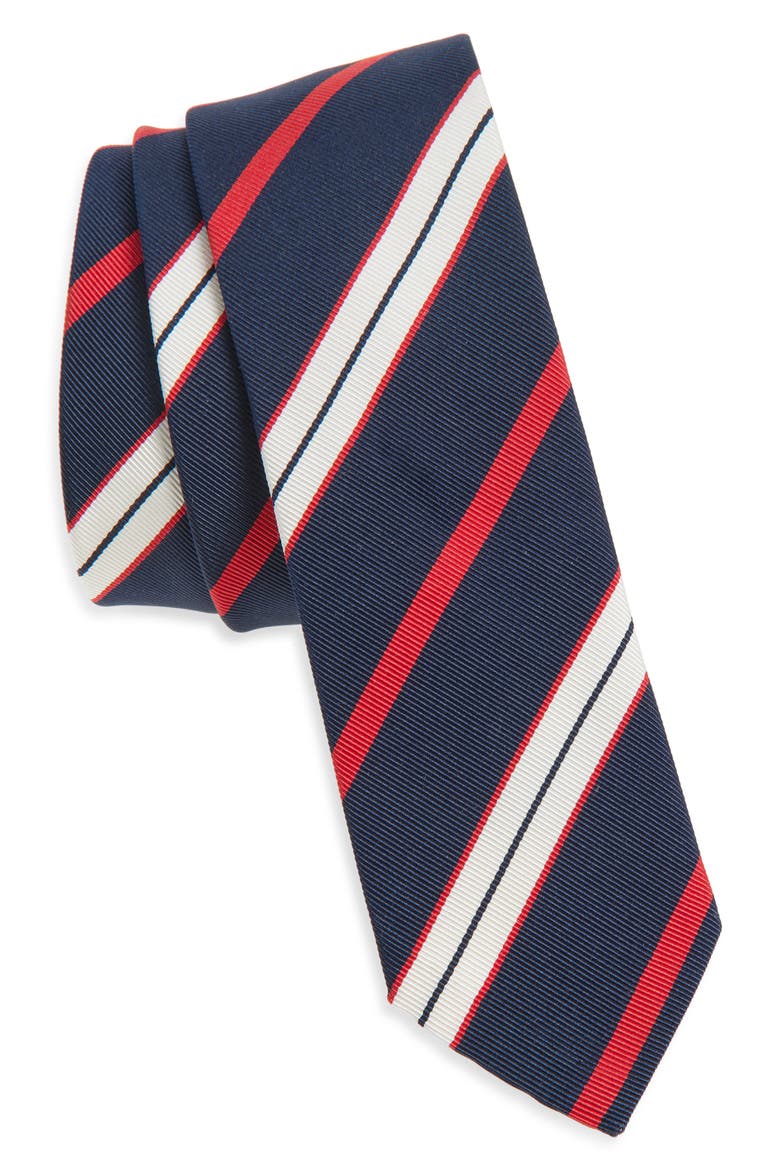 Variegated Rep Stripe Silk & Cotton Tie, Main, color, RED WHITE BLUE WHITE