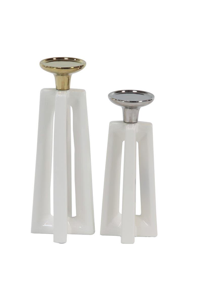 White Ceramic Modern Candle Holder - Set of 2, Alternate, color, WHITE