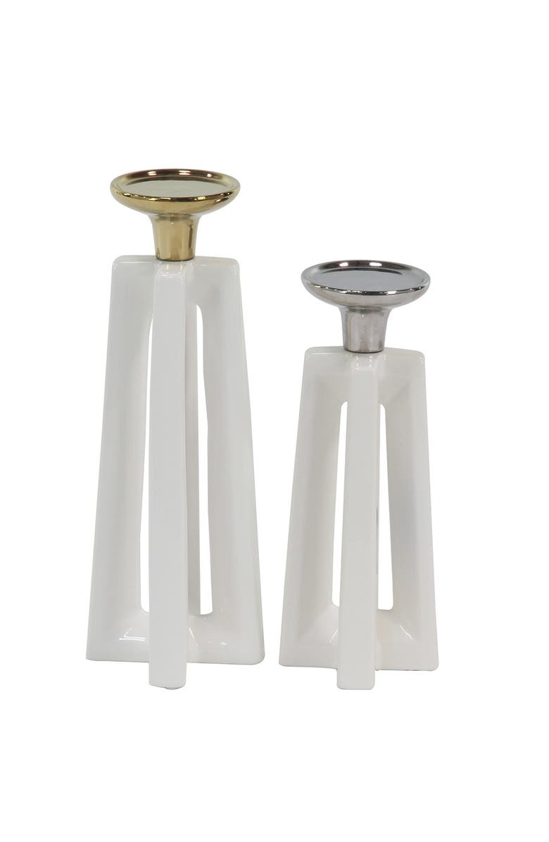 COSMO BY COSMOPOLITAN White Ceramic Modern Candle Holder - Set of 2, Alternate, color, White