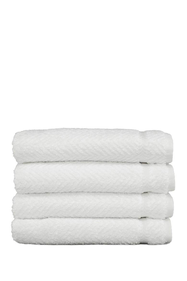 White Herringbone Hand Towels - Set of 4, Main, color, WHITE
