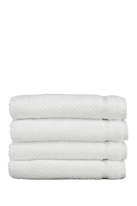White Herringbone Hand Towels - Set of 4