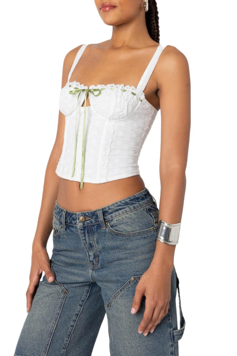 Garden Girl Eyelet Lace Corset Top, Alternate, color, WHITE