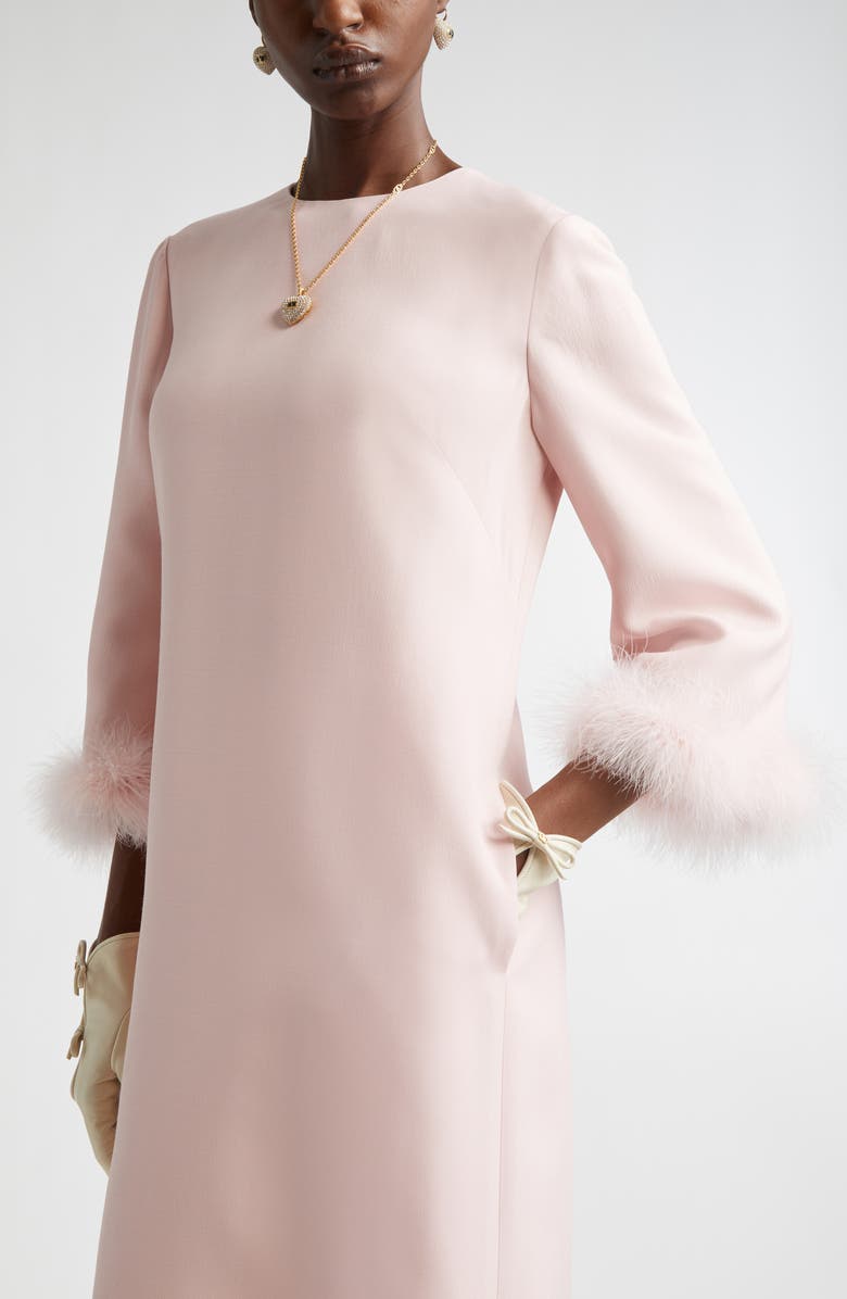 Valentino Feather Cuff Crepe Couture Midi Dress, Alternate, color, Rose