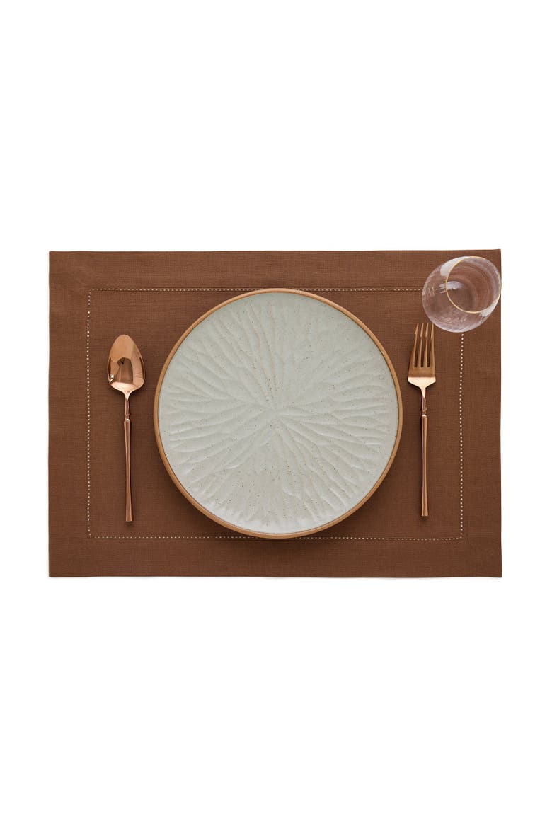 Linen Placemats Set of 4, 14 x 19 Inch - Classic Hemstitch, Alternate, color, Brown