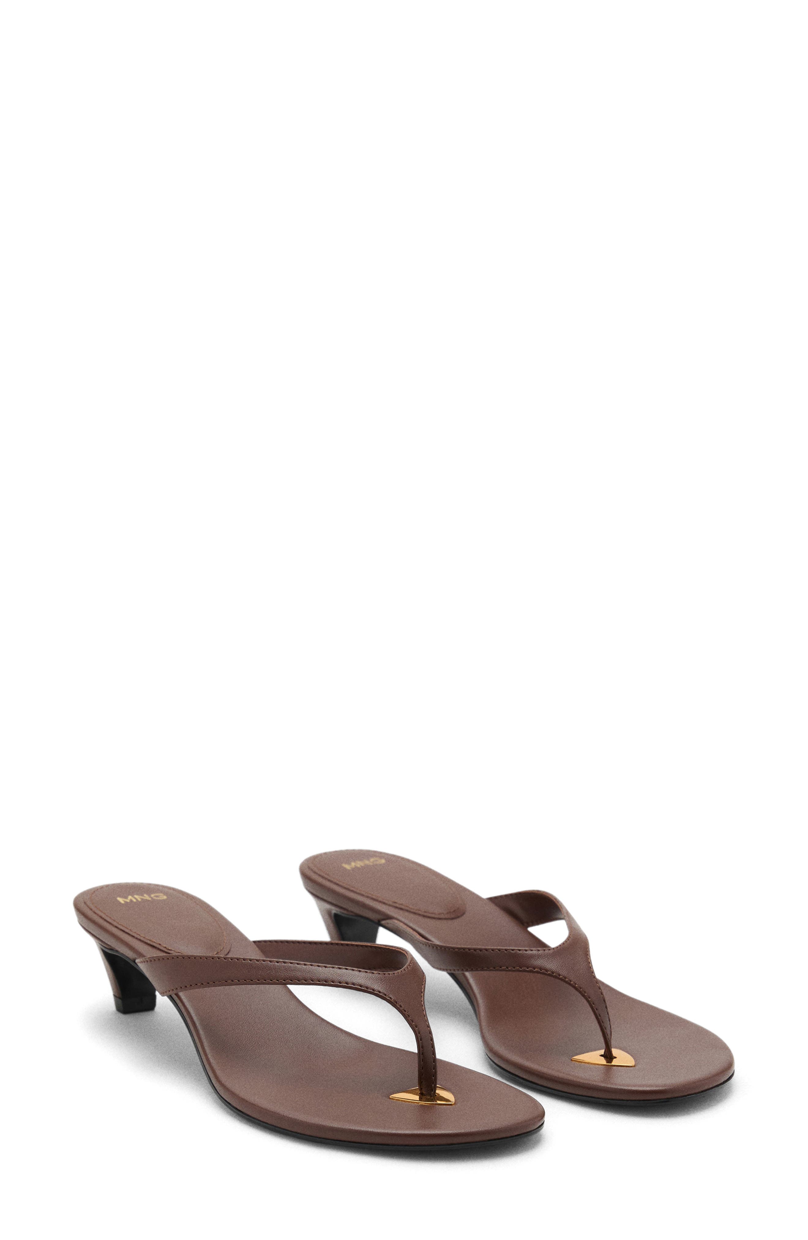 MANGO Metallic Detail Kitten Heel Flip Flop, Main, color, 