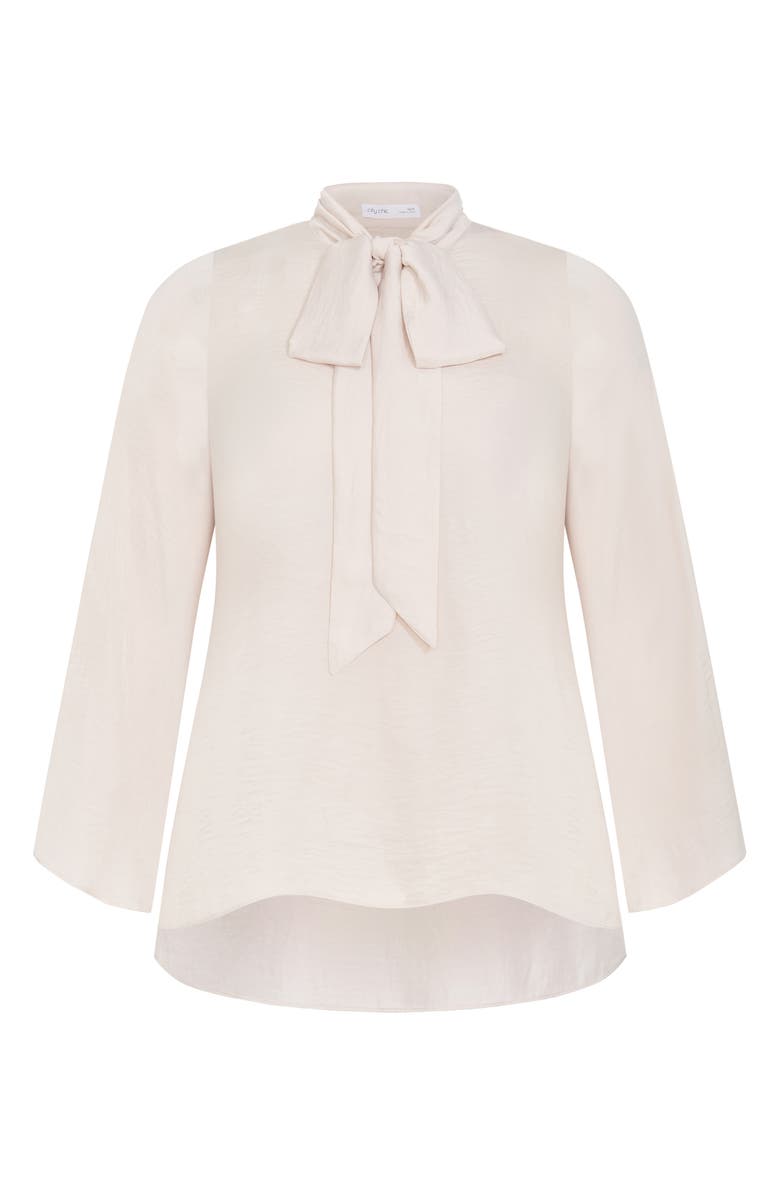 City Chic Mahalia Tie Neck Satin Top, Alternate, color, Champagne