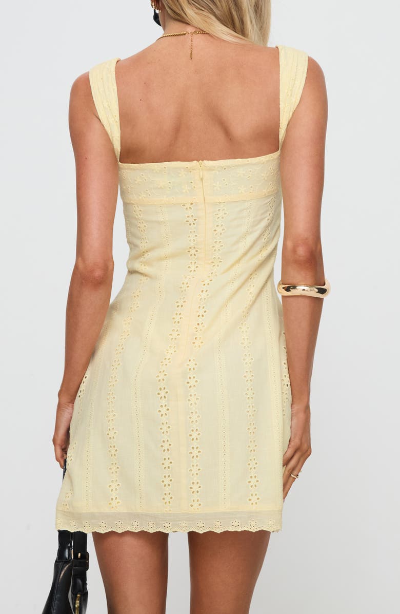 Princess Polly Allegro Floral Eyelet Cotton Minidress, Alternate, color, Lemon