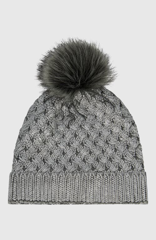 Lyla Grant Beanie With Fur-free Fox (faux Fur) Pompom In Metallic