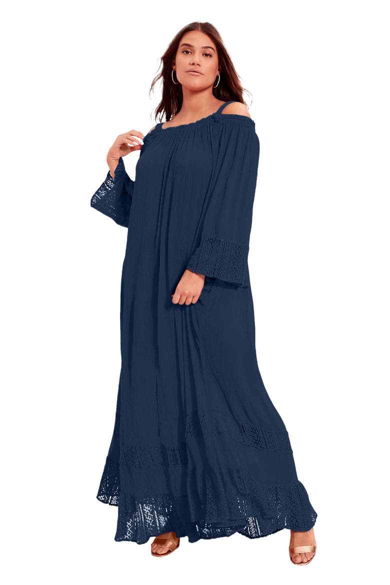 Off-The-Shoulder Maxi Dress, Main, color, NAVY