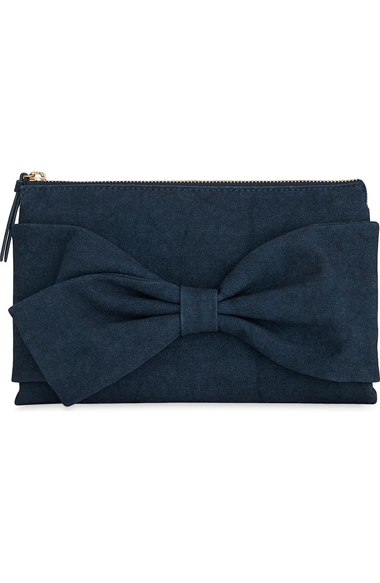 Rebecca Minkoff Bow Denim Clutch, Main, color, Denim