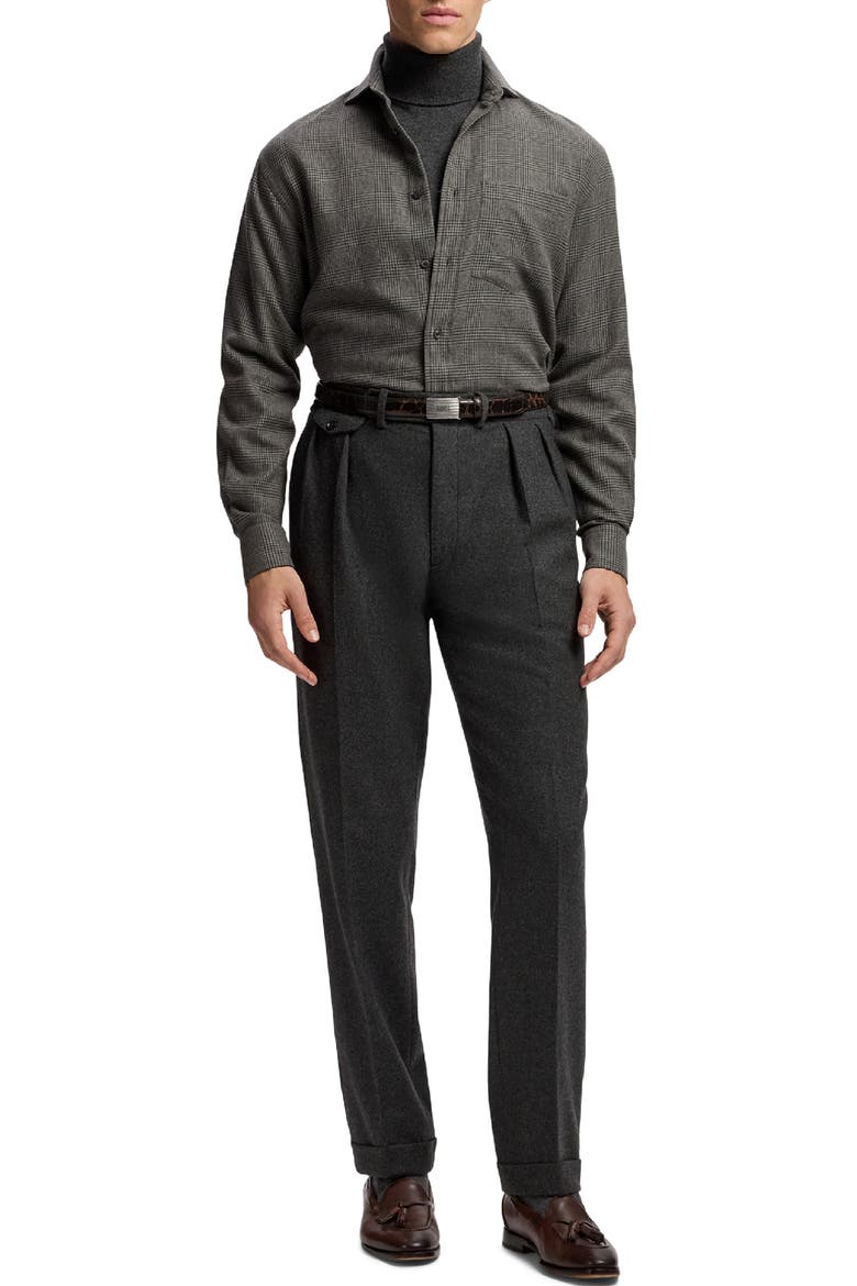 Glen Plaid Cotton Flannel Shirt, Alternate, color, DARK GREY MELANGE