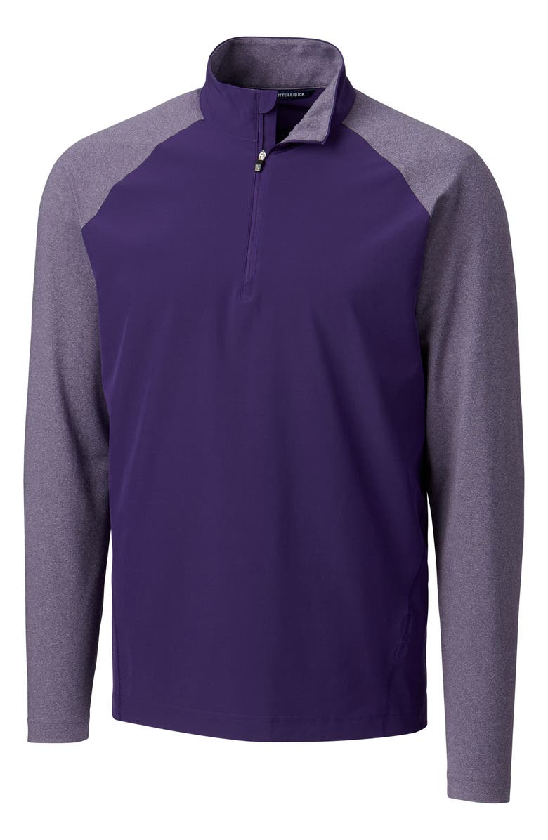 Cutter & Buck Response Hybrid Overknit Quarter Zip Pullover, Main, color, College Purple