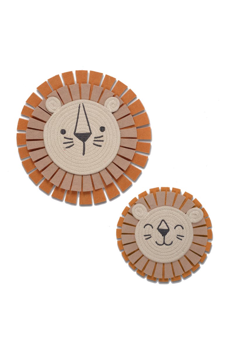 Lambs & Ivy Jungle Adventure 2-Piece Yarn/Felt Lion Wall Decor - 9 & 12.5 Inch, Main, color, Brown