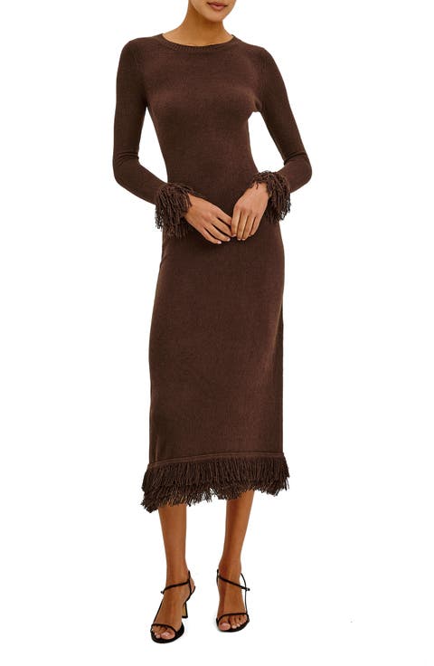 Alejandra Fringe Long Sleeve Midi Dress