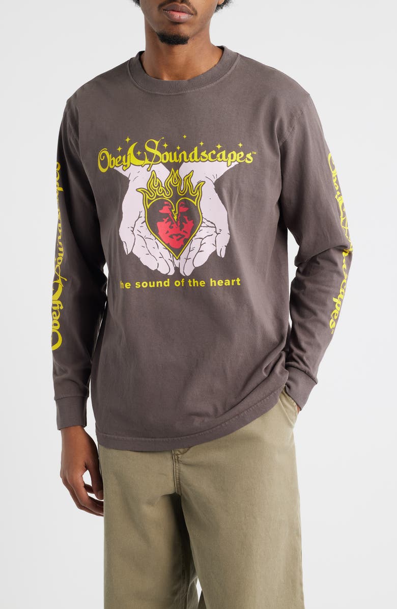 Obey Soundscapes Cotton Graphic Long Sleeve T-Shirt, Main, color, Pigment Dusty Black