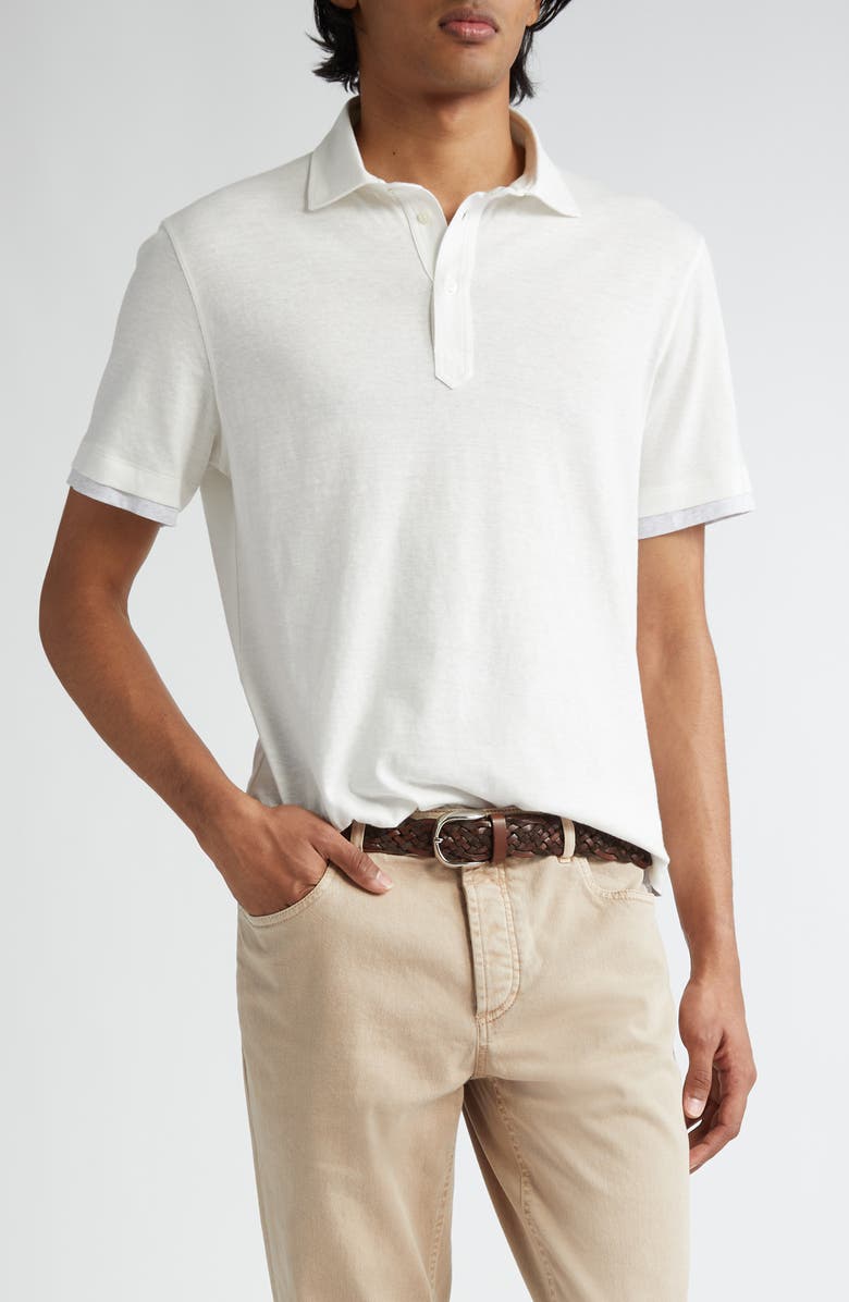 Brunello Cucinelli Contrast Trim Linen & Cotton Polo, Main, color,