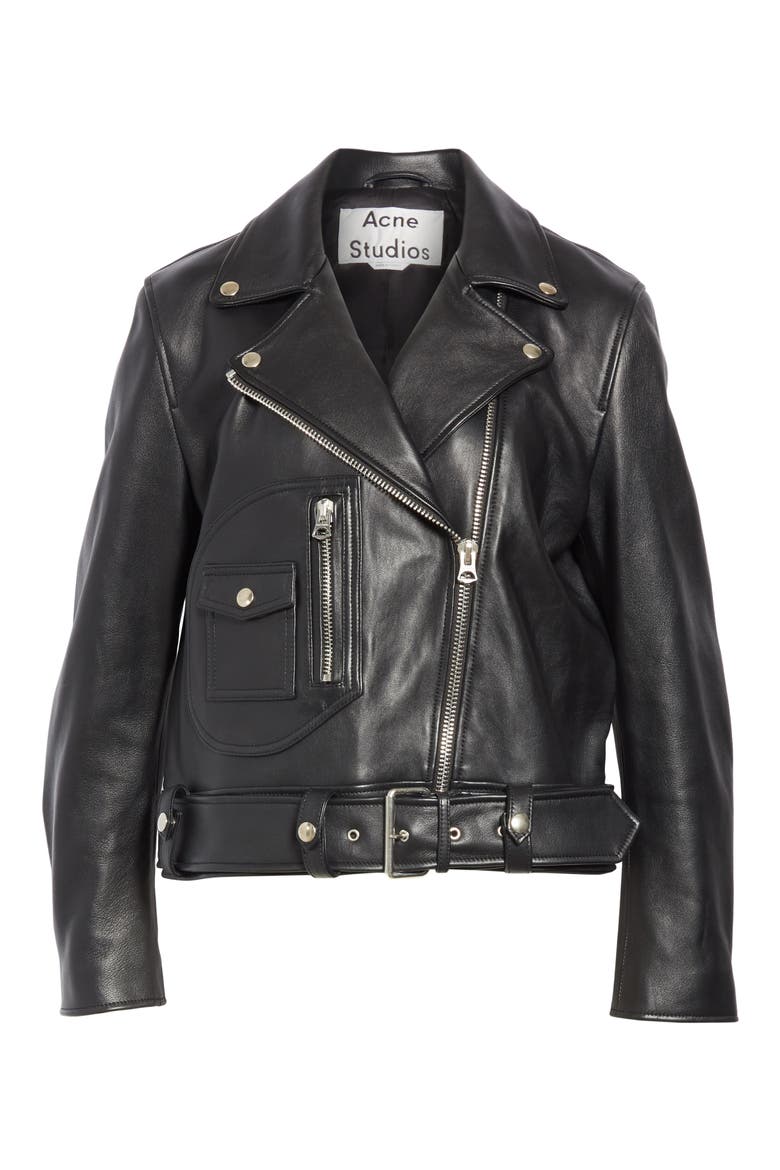 Leather Moto Jacket, Alternate, color, BLACK