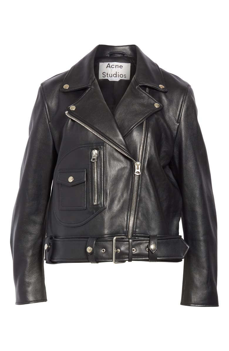 Acne Studios Leather Moto Jacket, Alternate, color, 