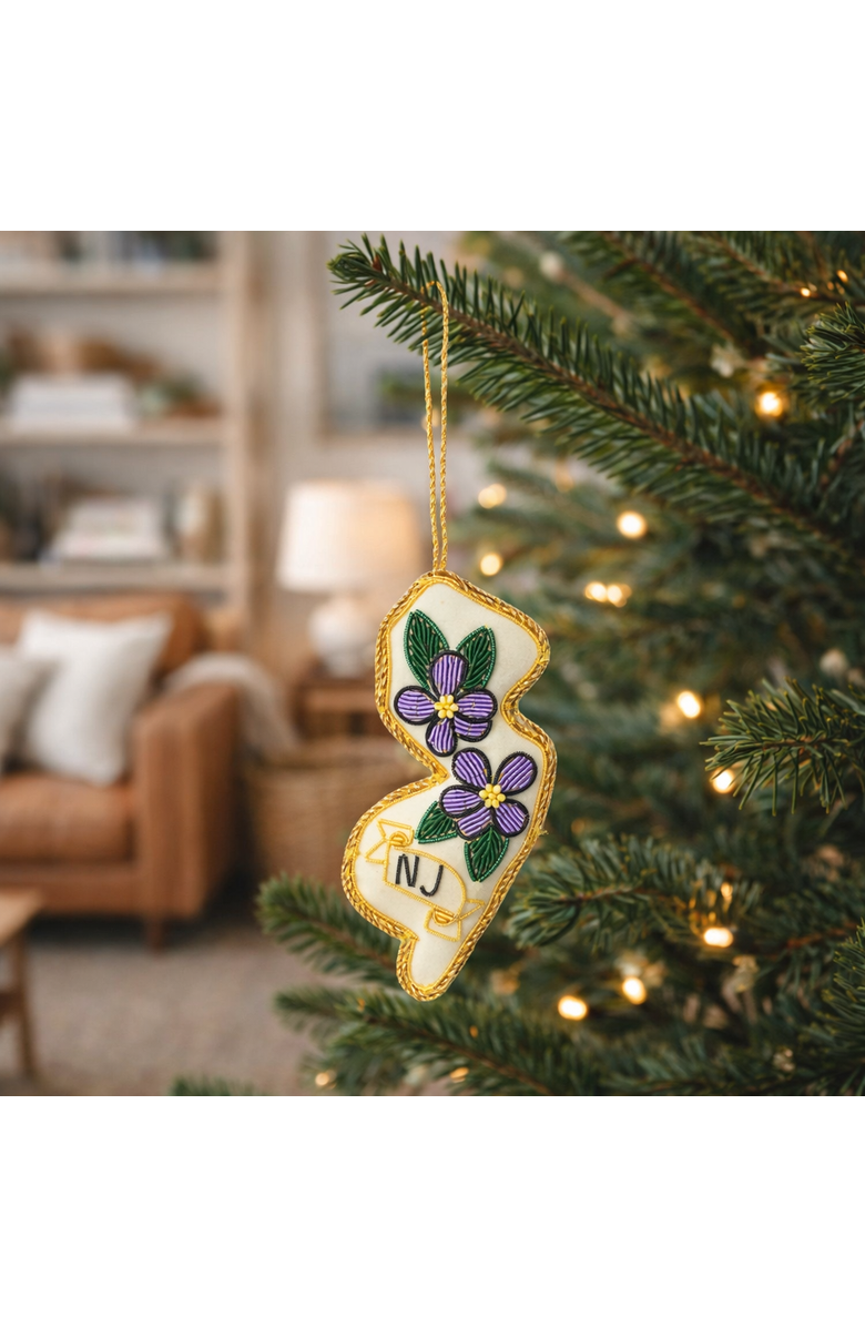 Matr Boomie New Jersey State Violet Beaded Fabric Ornament - Embroidered, Alternate, color, Cream