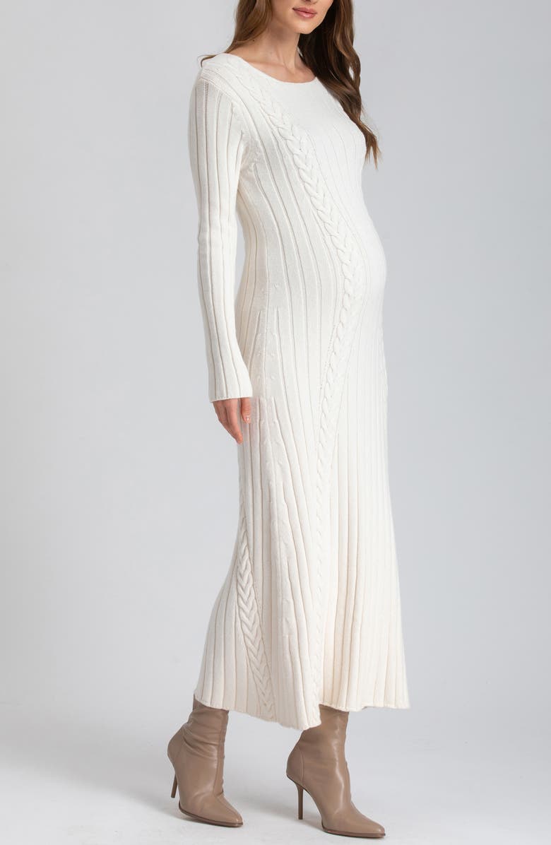 Pietro Brunelli Long Sleeve Mixed Stitch Maternity Midi Sweater Dress, Alternate, color,