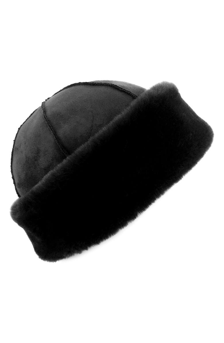 SURELL Faux Shearling Cuffed Hat, Main, color, Black