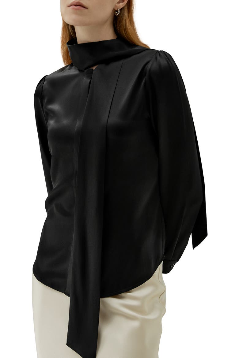 Women's Bow-tie Neck Silk Blouse, Main, color, Black