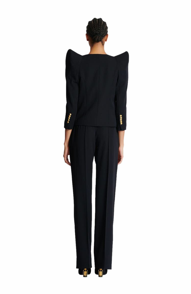 Balmain Cropped Grain De Poudre Jacket With Structured Shoulders, Alternate, color, 