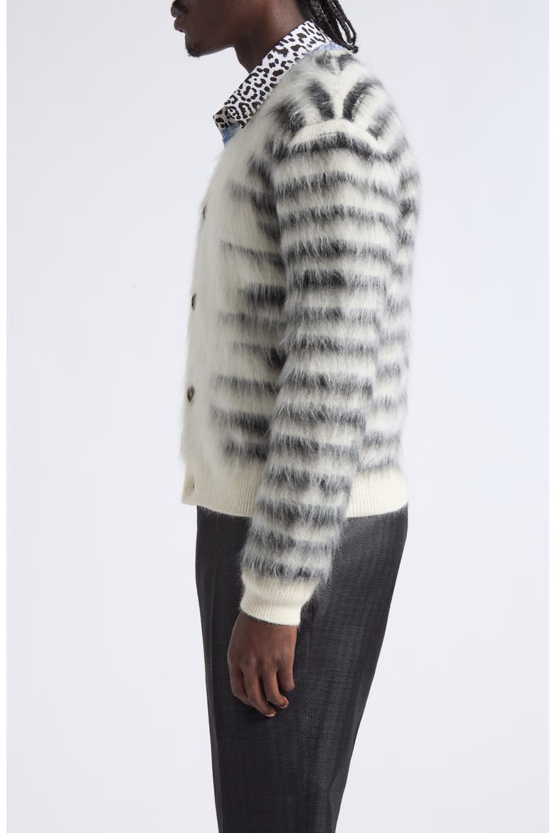 Brushed Stripe Mohair Blend Cardigan, Alternate, color, WHITE/ BLACK