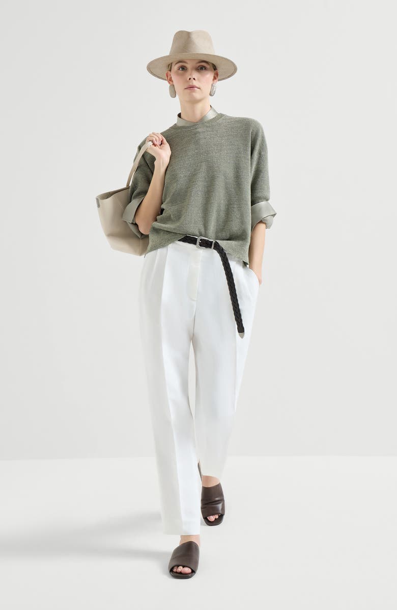 Brunello Cucinelli Sparkling linen sweater, Alternate, color, Military