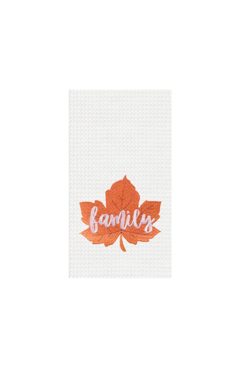 C&F Home "Family" Leaf Embroidered Waffle Weave Kitchen Autumn Dishtowel, Main, color, White