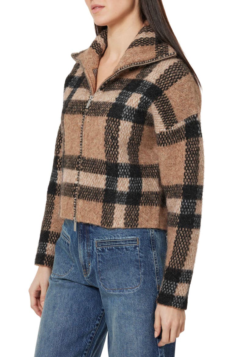 Plaid Front Zip Jacket, Alternate, color, BROWN