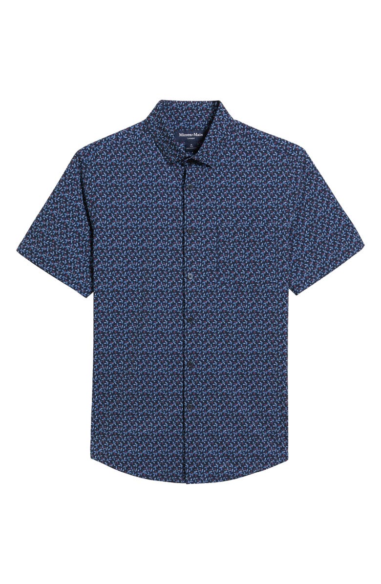 Mizzen+Main Leeward Trim Fit Short Sleeve Performance Button-Up Shirt, Alternate, color, Navy Vine Leaf