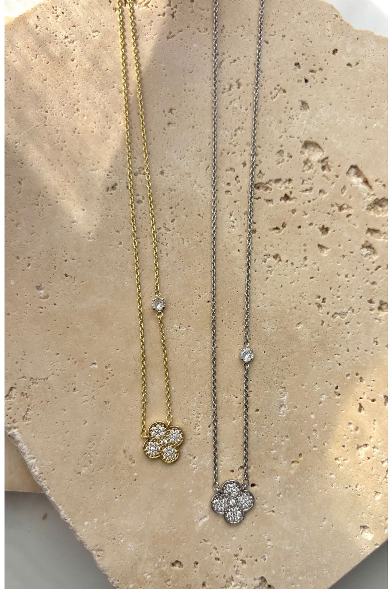 CZ Clover Pendant Necklace, Alternate, color, GOLD