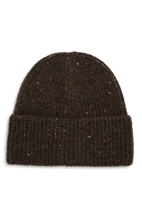Sequined Rib Knit Beanie