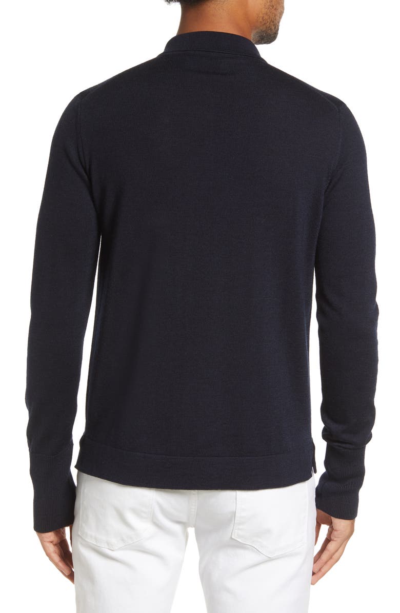 Officine Générale Brutus Long Sleeve Wool & Lyocell Polo, Alternate, color, Navy