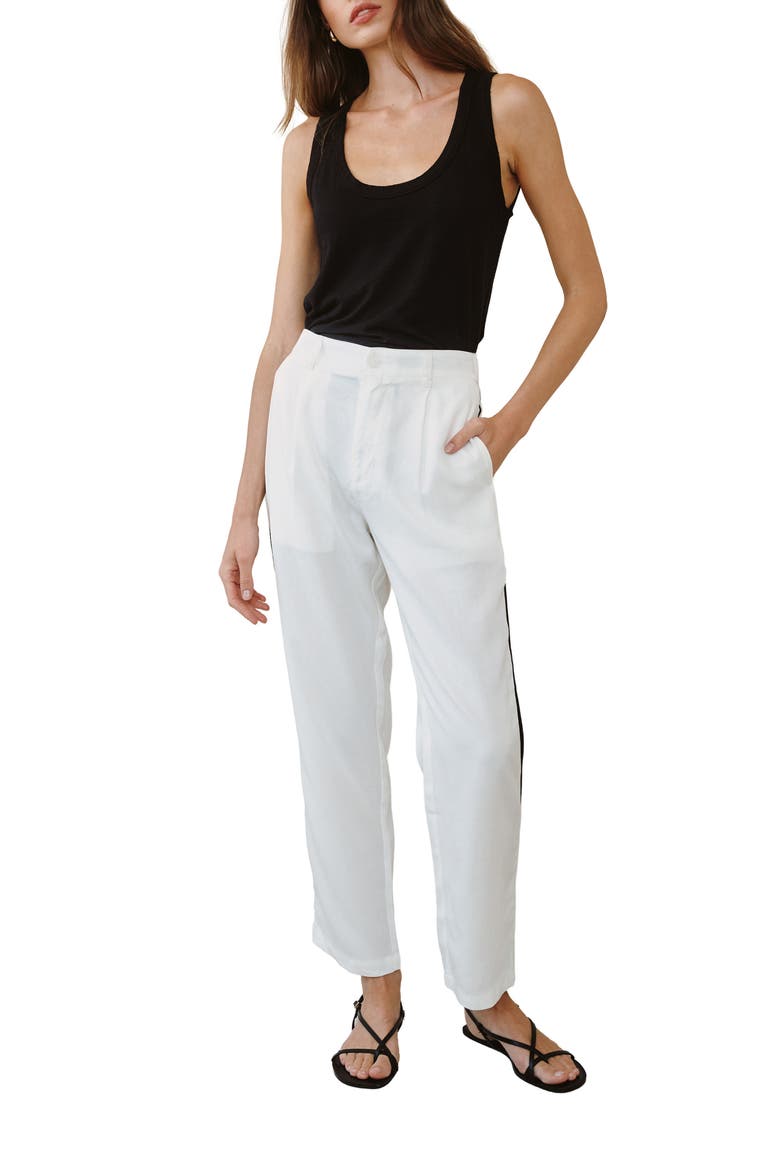 Piped High Waist Ankle Pants, Alternate, color, OFF WHITE