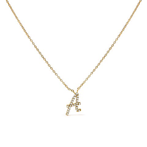 10K Gold Diamond Accent  A-Z Initial Script Style Pendant Necklace