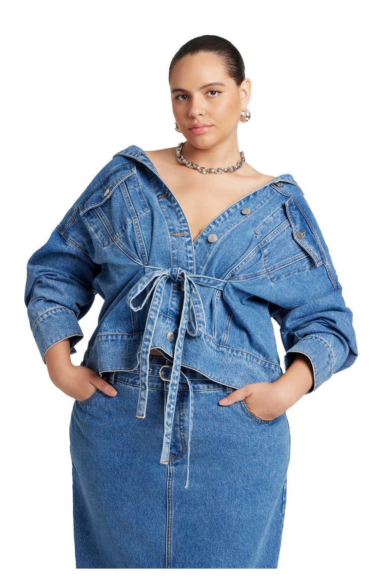 Denim Jacket With Cinched Waist, Main, color, MEDIUM WASH