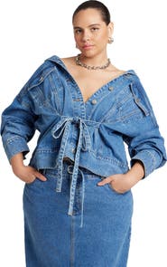 ELOQUII Denim Jacket With Cinched Waist