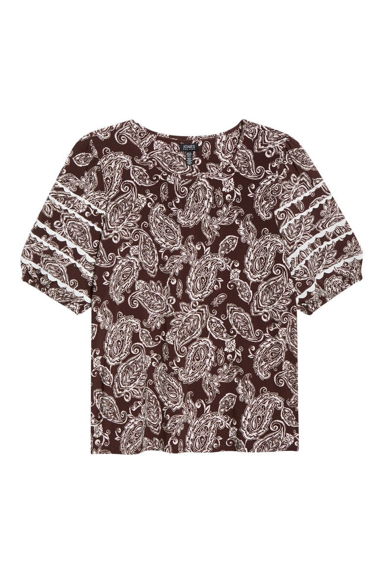 Rickrack Puff Sleeve Top, Alternate, color, FUDGE / WHITE SAND MULTI